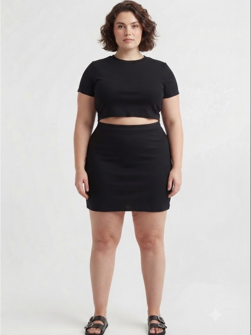 H& M Divided Plus Women Chic Black Short Sleeve Dress Cut Out Front